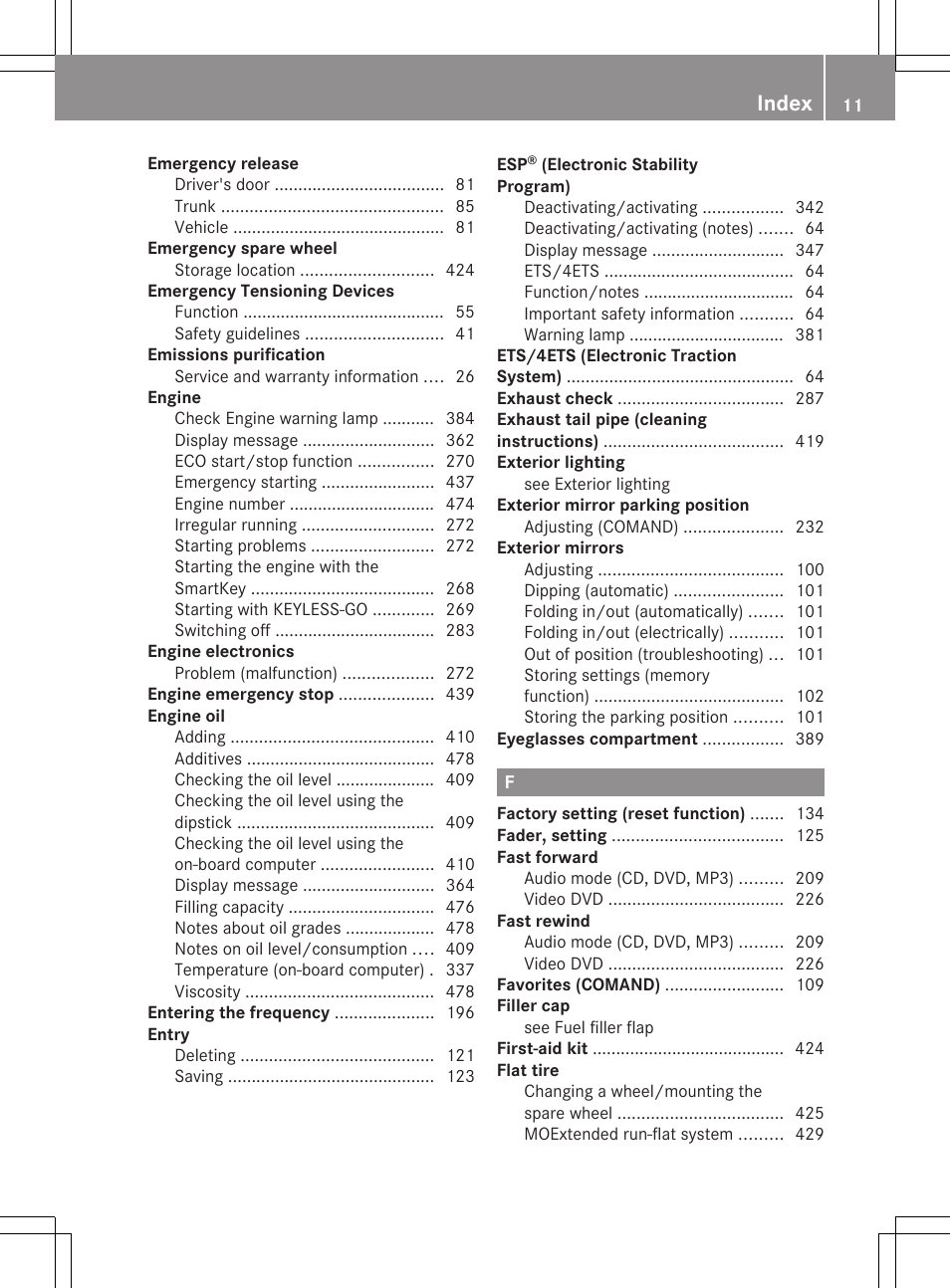 Index | Mercedes-Benz CL-Class 2012 User Manual | Page 13 / 488