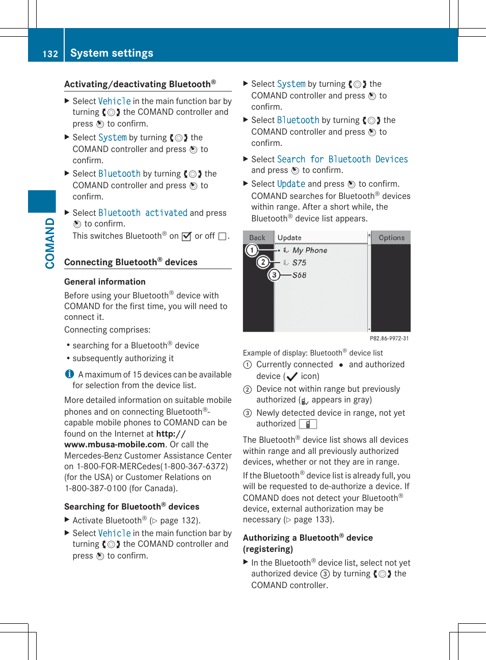 Comand, System settings | Mercedes-Benz CL-Class 2012 User Manual | Page 134 / 488