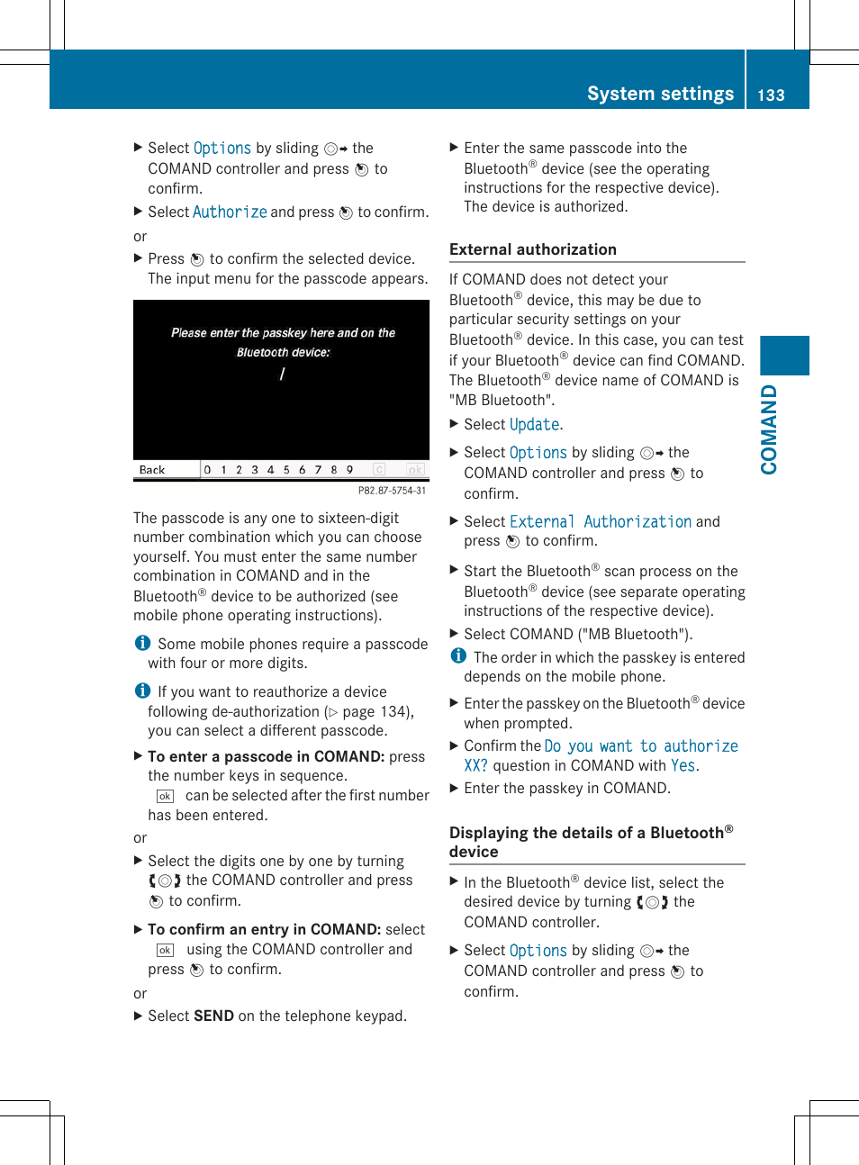 Necessary, Comand, System settings | Mercedes-Benz CL-Class 2012 User Manual | Page 135 / 488