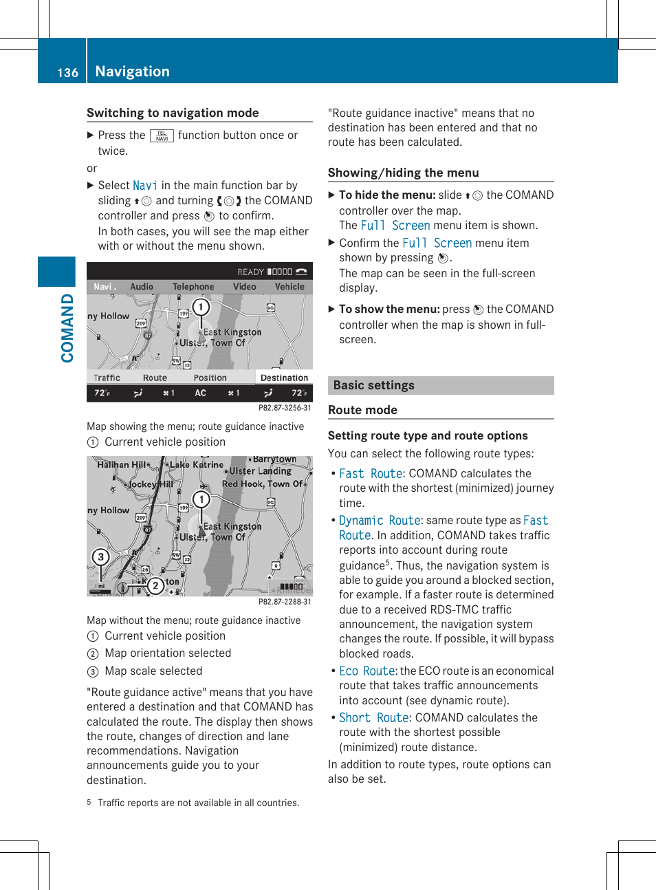 Basic settings, Comand, Navigation | Mercedes-Benz CL-Class 2012 User Manual | Page 138 / 488