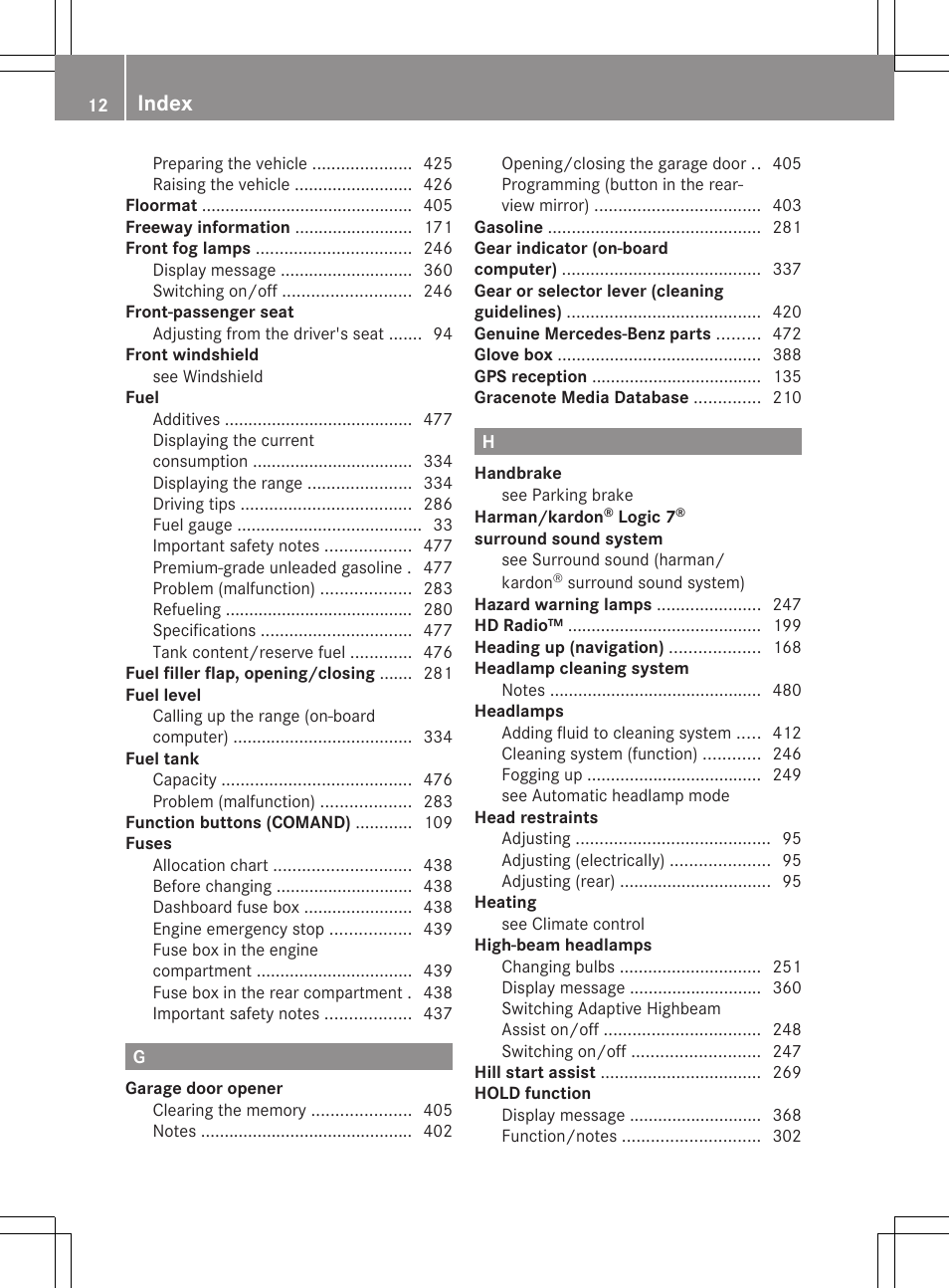 Index | Mercedes-Benz CL-Class 2012 User Manual | Page 14 / 488