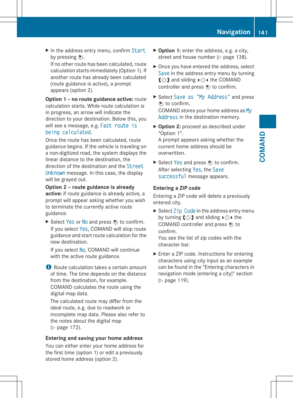 Address), Comand, Navigation | Mercedes-Benz CL-Class 2012 User Manual | Page 143 / 488