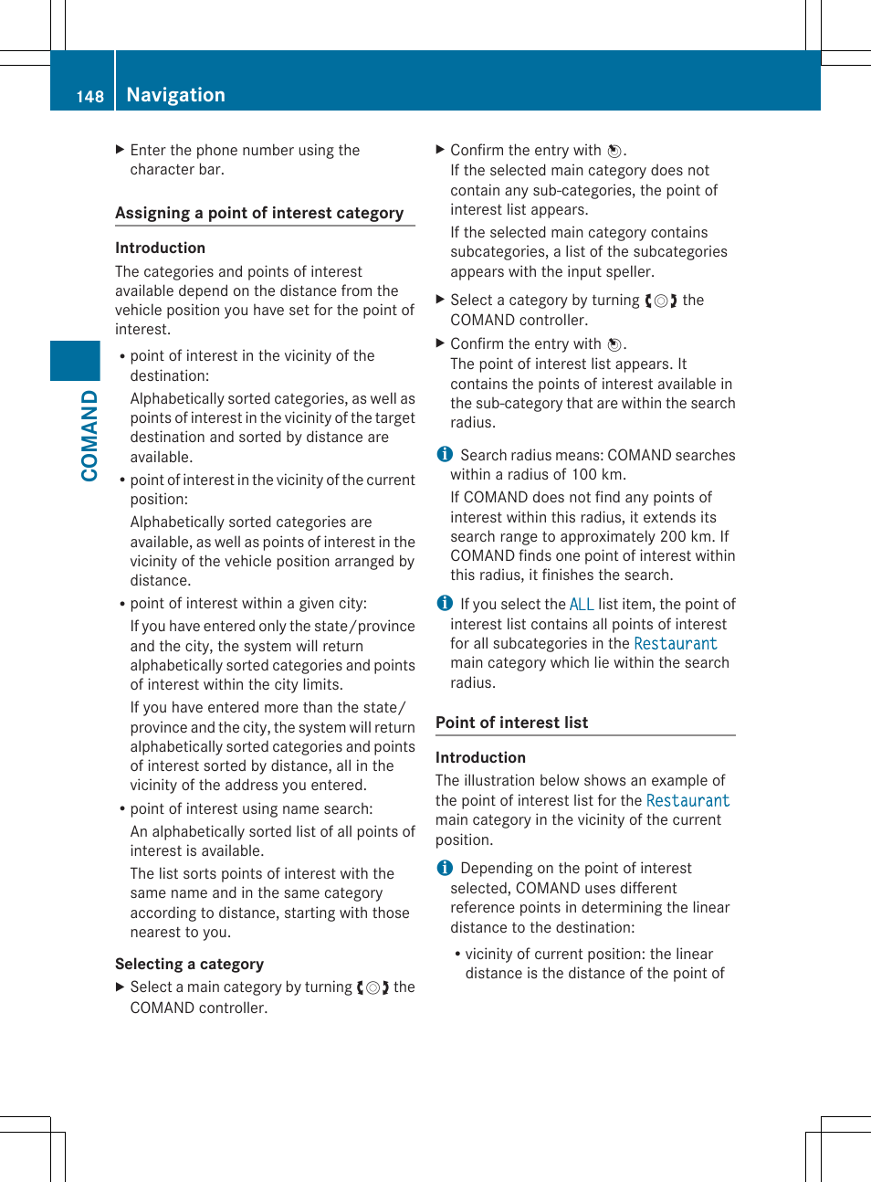 Interest category, Comand, Navigation | Mercedes-Benz CL-Class 2012 User Manual | Page 150 / 488