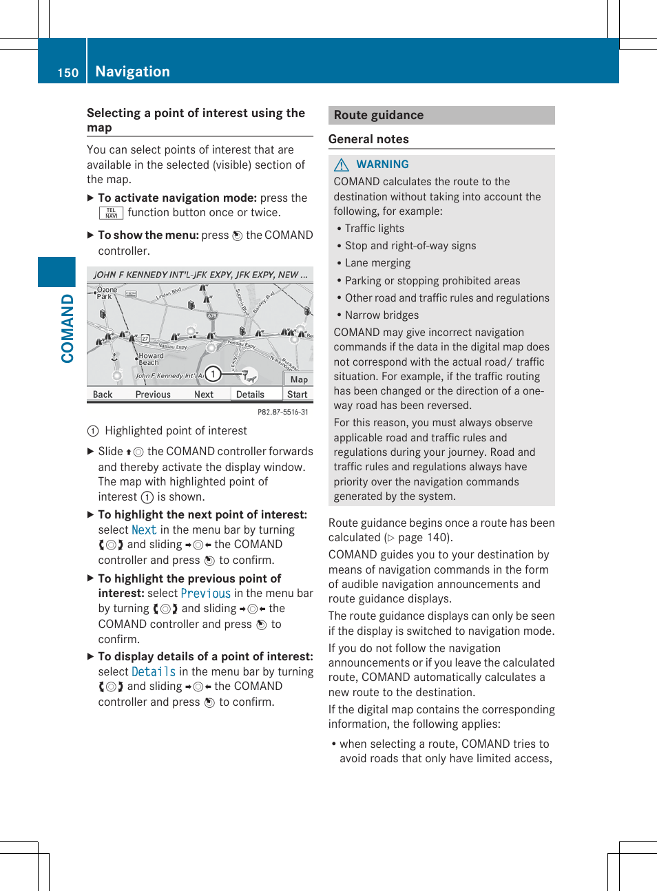 Route guidance, Guidance begins, Comand | Navigation | Mercedes-Benz CL-Class 2012 User Manual | Page 152 / 488