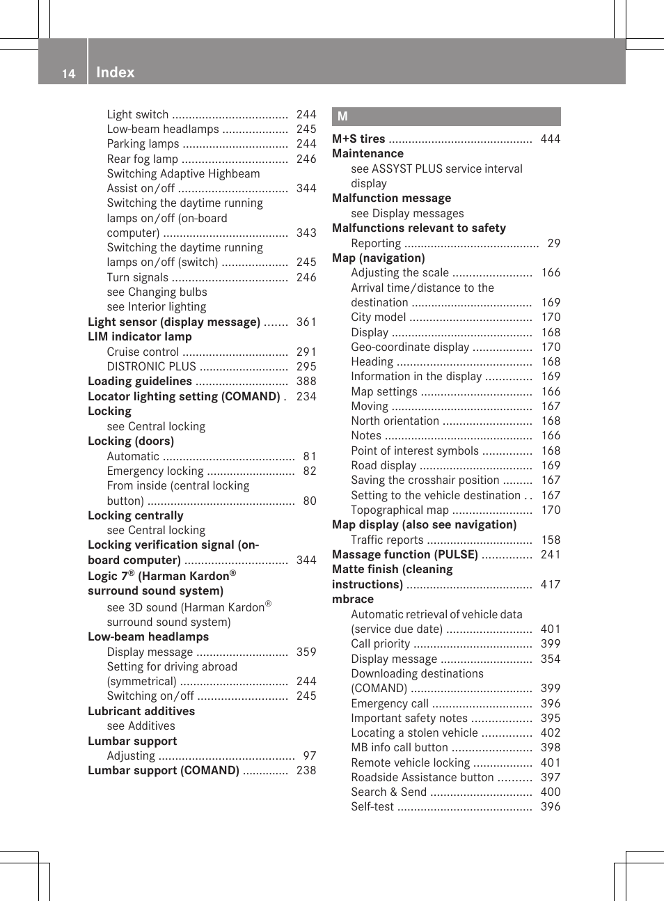 Index | Mercedes-Benz CL-Class 2012 User Manual | Page 16 / 488