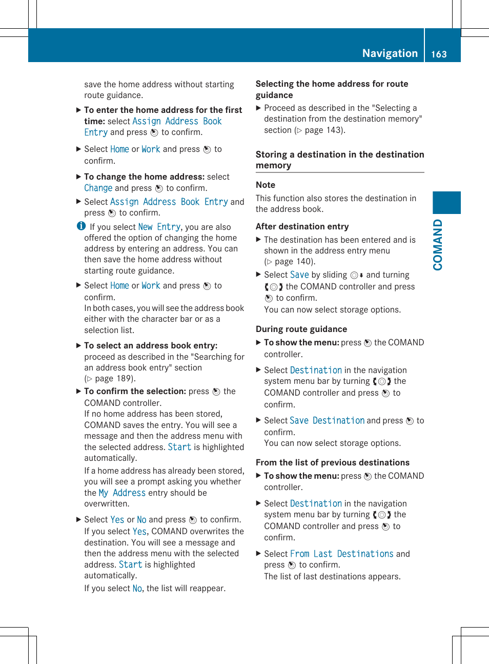 Options, Comand, Navigation | Mercedes-Benz CL-Class 2012 User Manual | Page 165 / 488