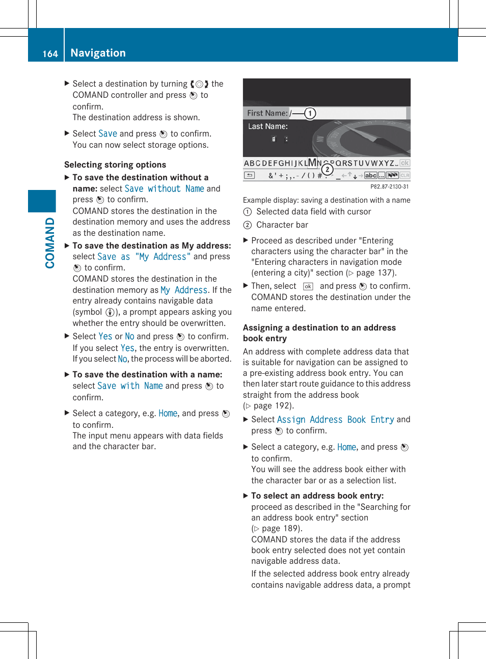Comand, Navigation | Mercedes-Benz CL-Class 2012 User Manual | Page 166 / 488