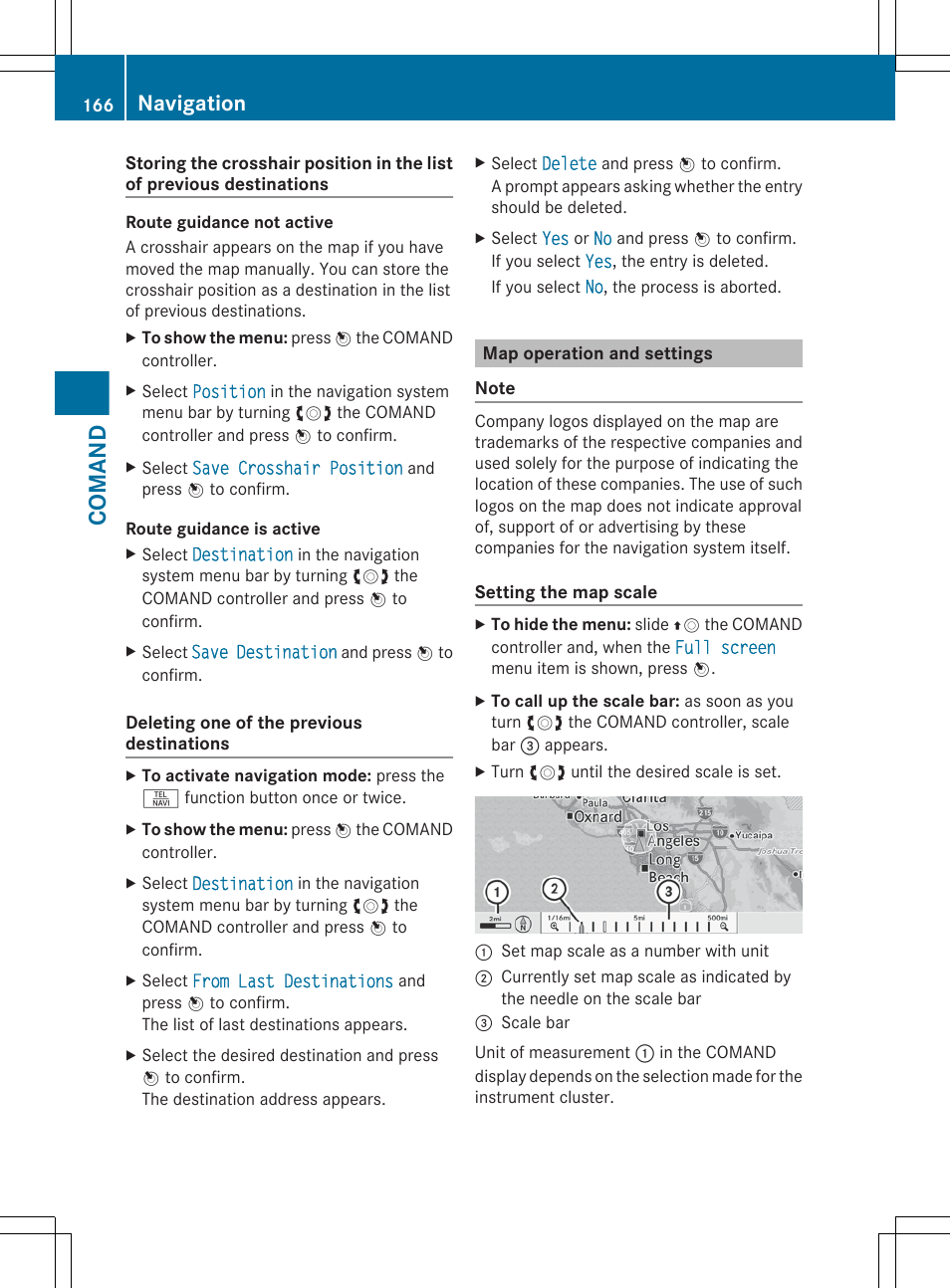 Map operation and settings, Set the map scale, Comand | Navigation | Mercedes-Benz CL-Class 2012 User Manual | Page 168 / 488