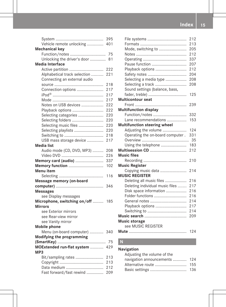 Index | Mercedes-Benz CL-Class 2012 User Manual | Page 17 / 488