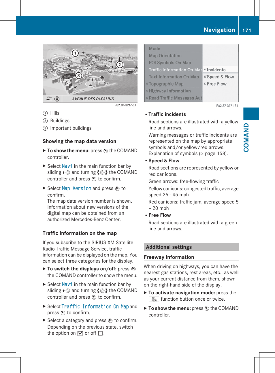 Additional settings, Comand, Navigation | Mercedes-Benz CL-Class 2012 User Manual | Page 173 / 488