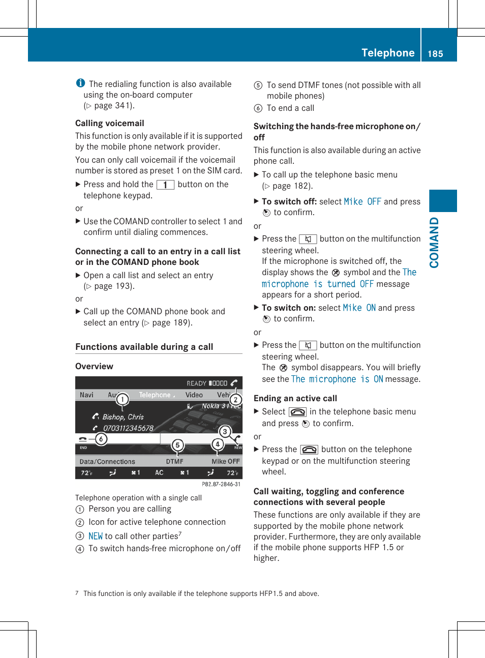 Section, Comand, Telephone | Mercedes-Benz CL-Class 2012 User Manual | Page 187 / 488