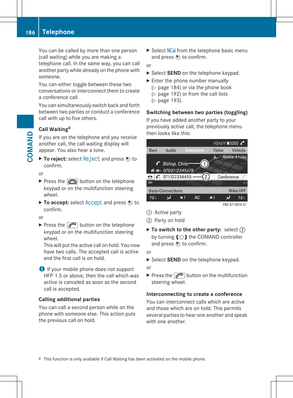 Comand, Telephone | Mercedes-Benz CL-Class 2012 User Manual | Page 188 / 488
