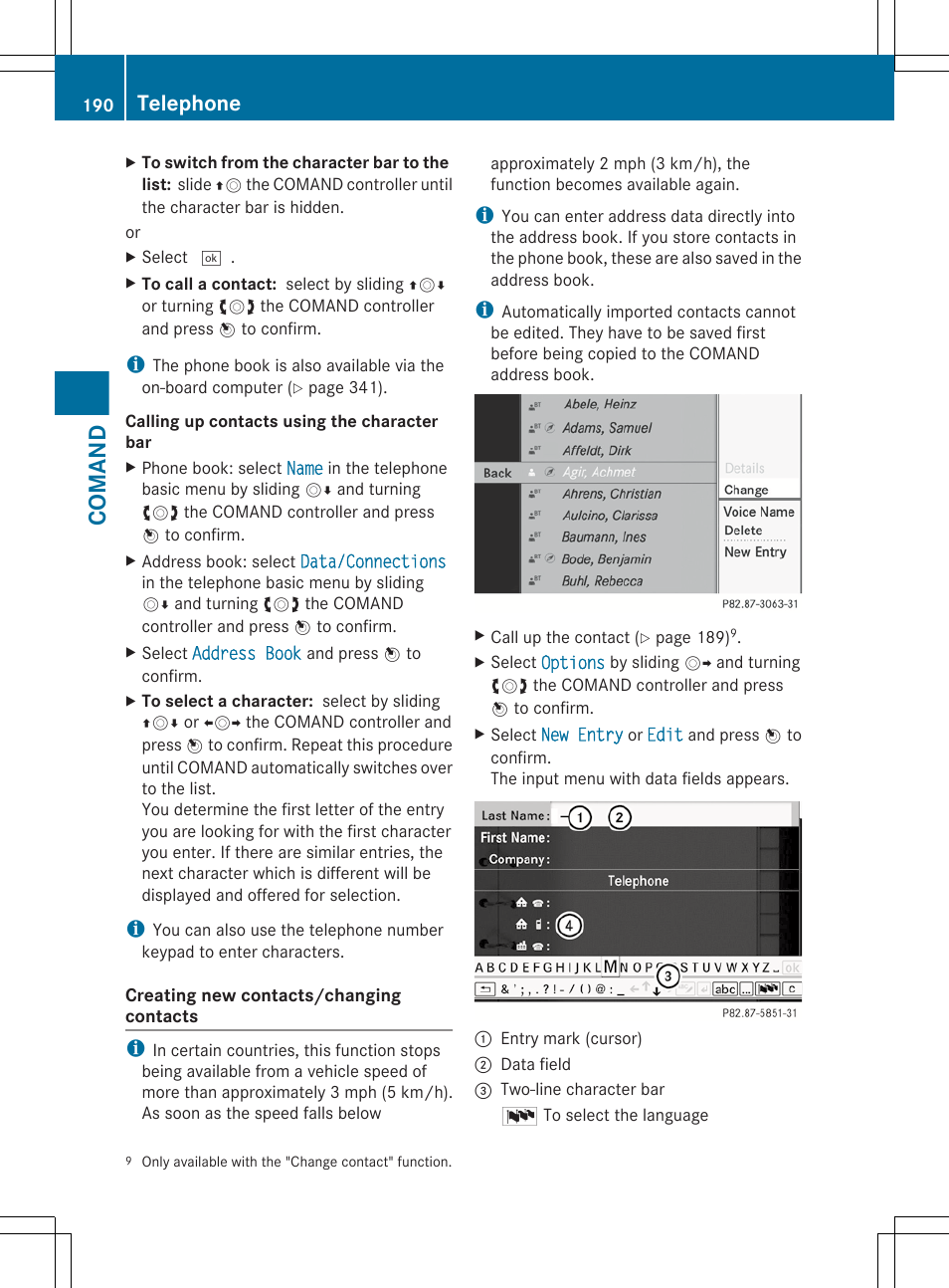 Comand, Telephone | Mercedes-Benz CL-Class 2012 User Manual | Page 192 / 488