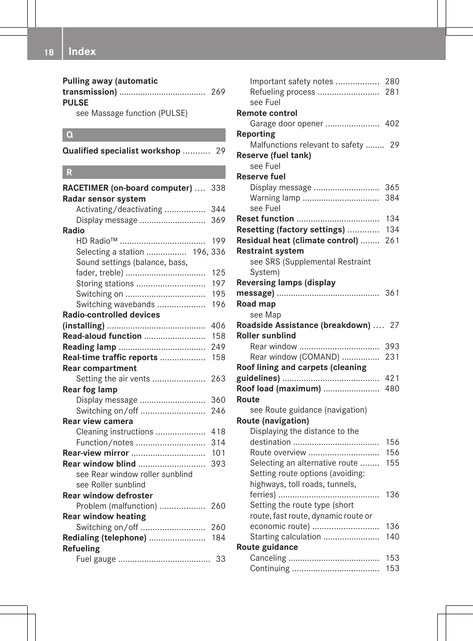 Index | Mercedes-Benz CL-Class 2012 User Manual | Page 20 / 488