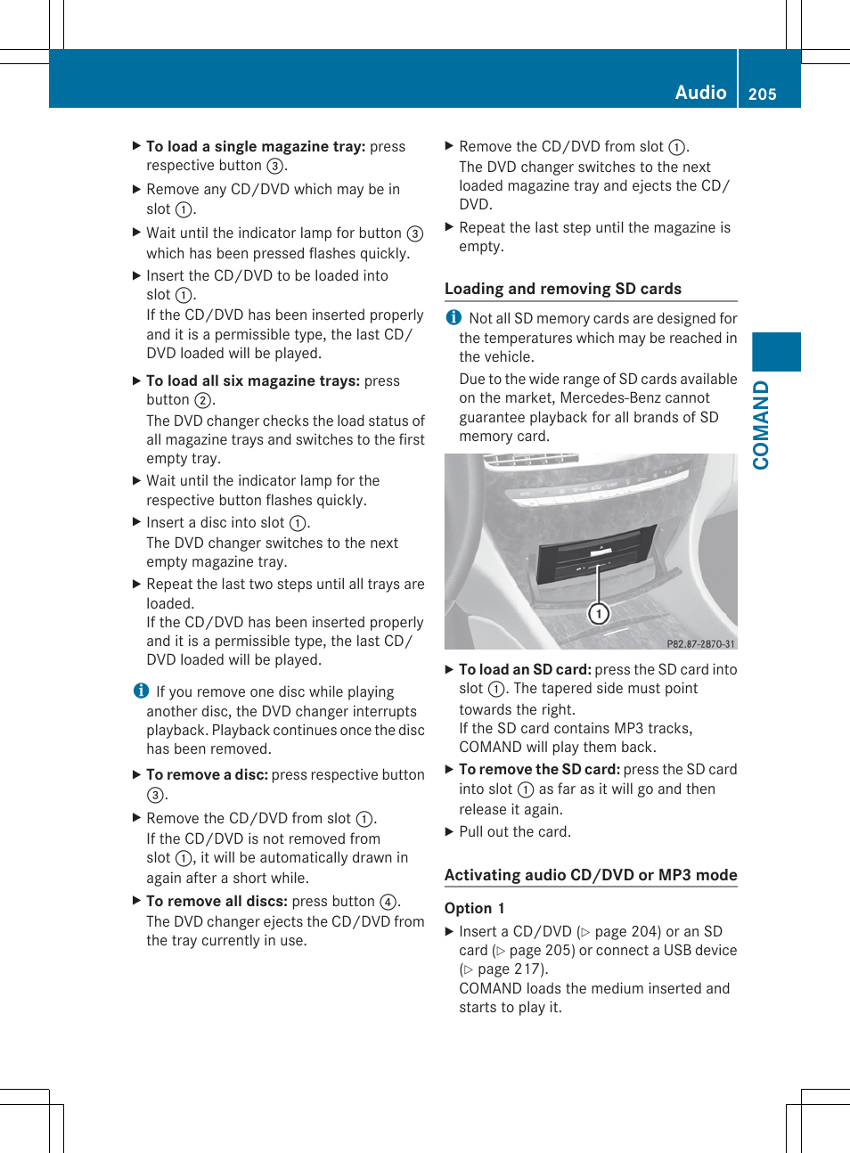 Comand, Audio | Mercedes-Benz CL-Class 2012 User Manual | Page 207 / 488