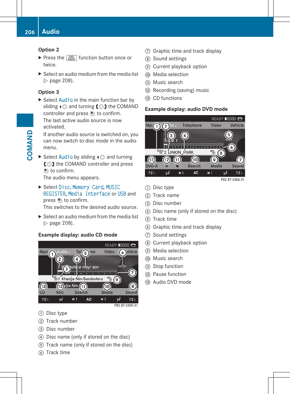Comand, Audio | Mercedes-Benz CL-Class 2012 User Manual | Page 208 / 488