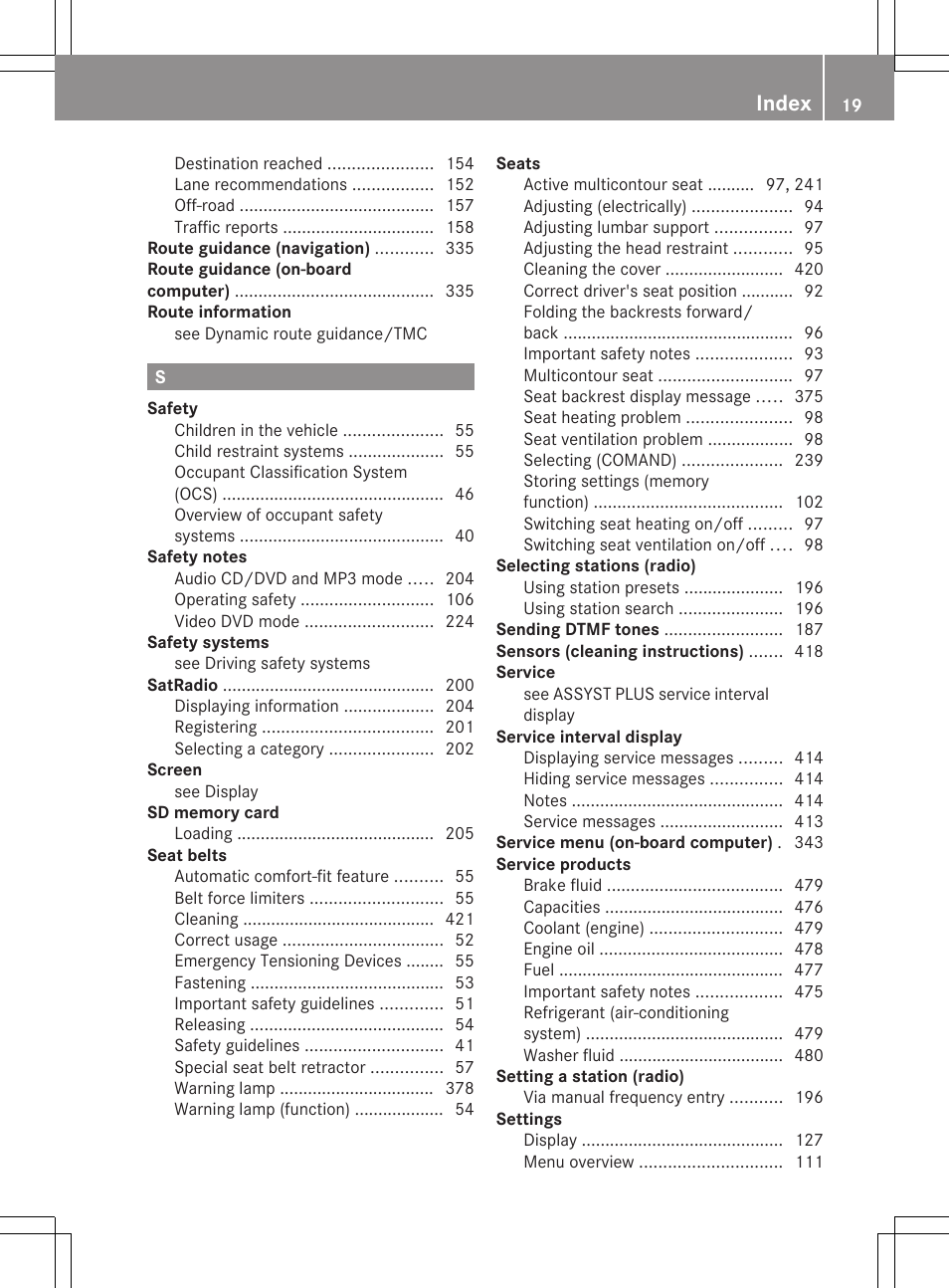 Index | Mercedes-Benz CL-Class 2012 User Manual | Page 21 / 488
