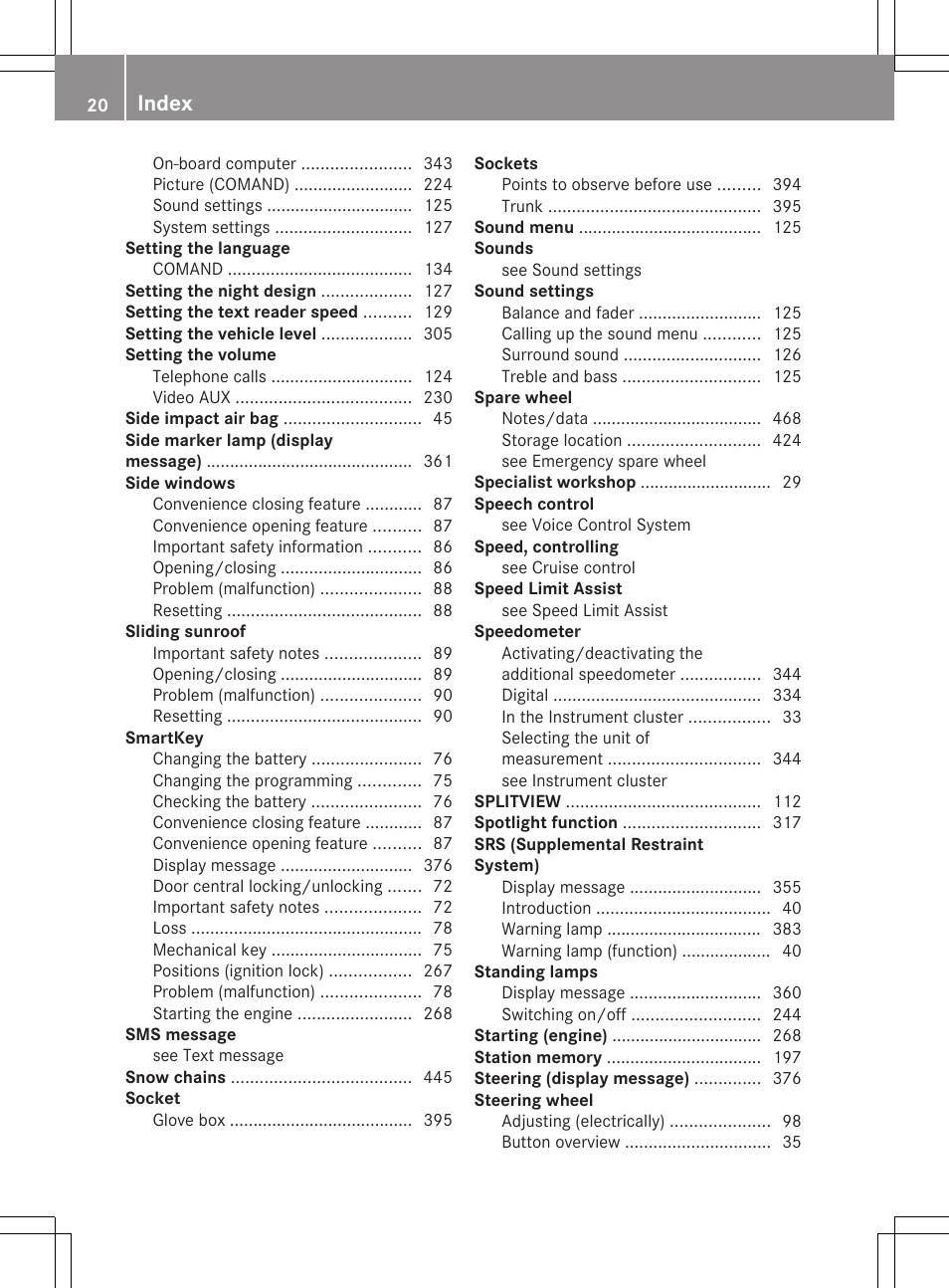 Index | Mercedes-Benz CL-Class 2012 User Manual | Page 22 / 488