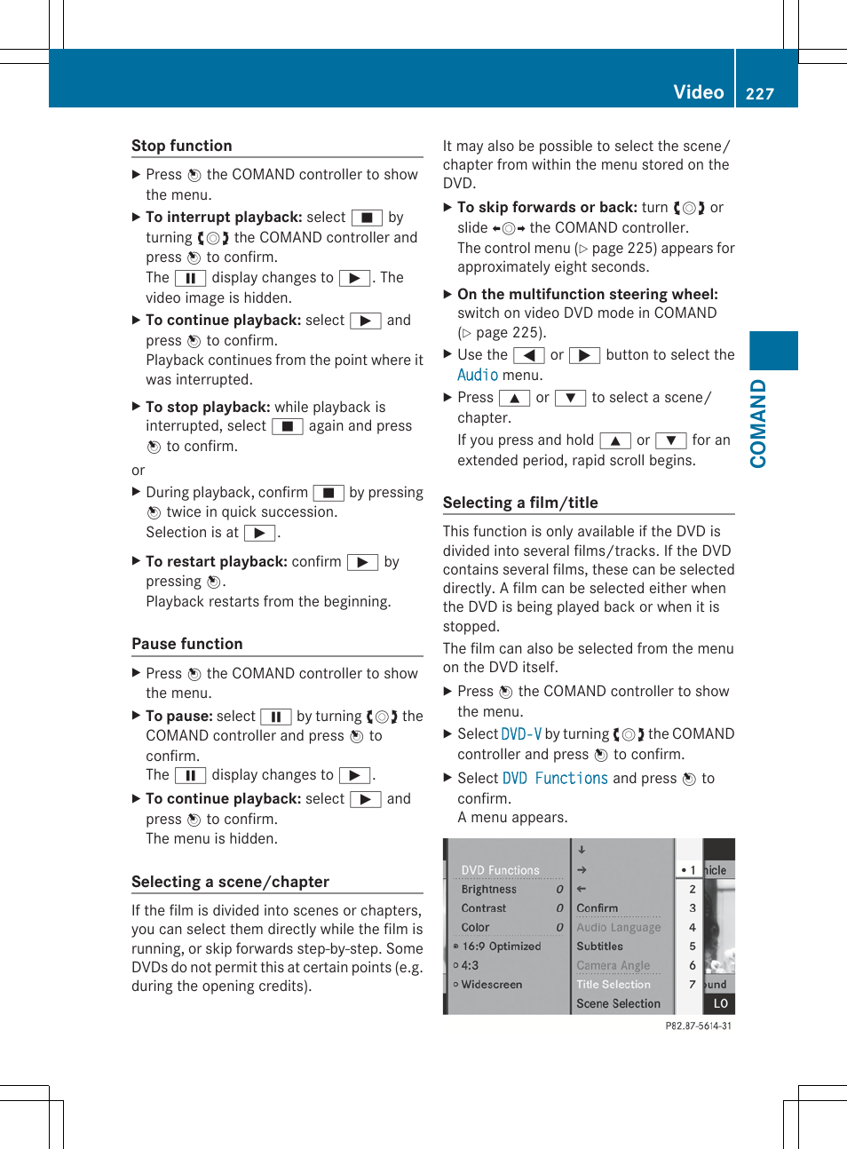 Selects a scene or chapter (video dvd mode), Comand, Video | Mercedes-Benz CL-Class 2012 User Manual | Page 229 / 488