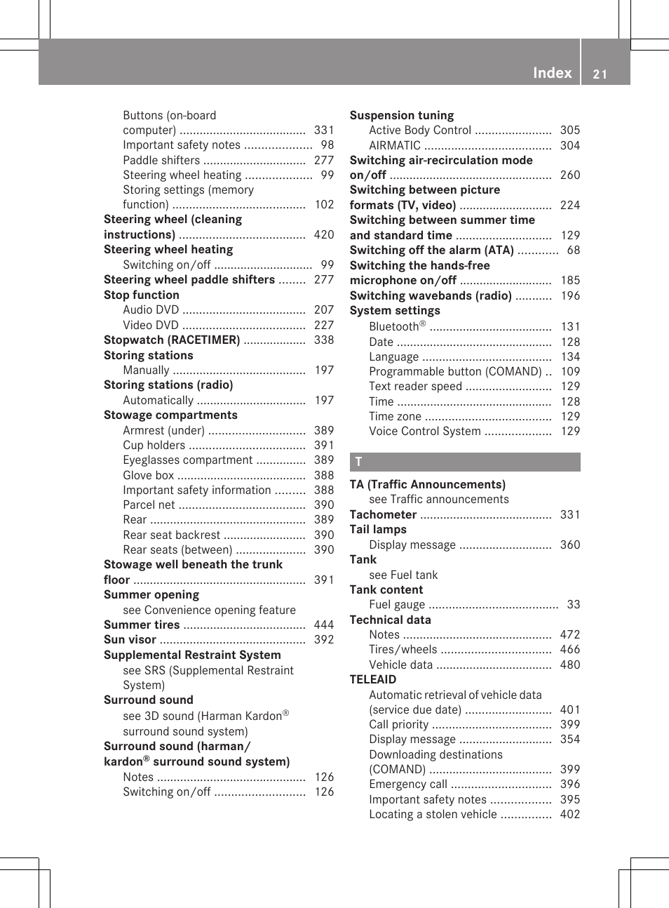 Index | Mercedes-Benz CL-Class 2012 User Manual | Page 23 / 488