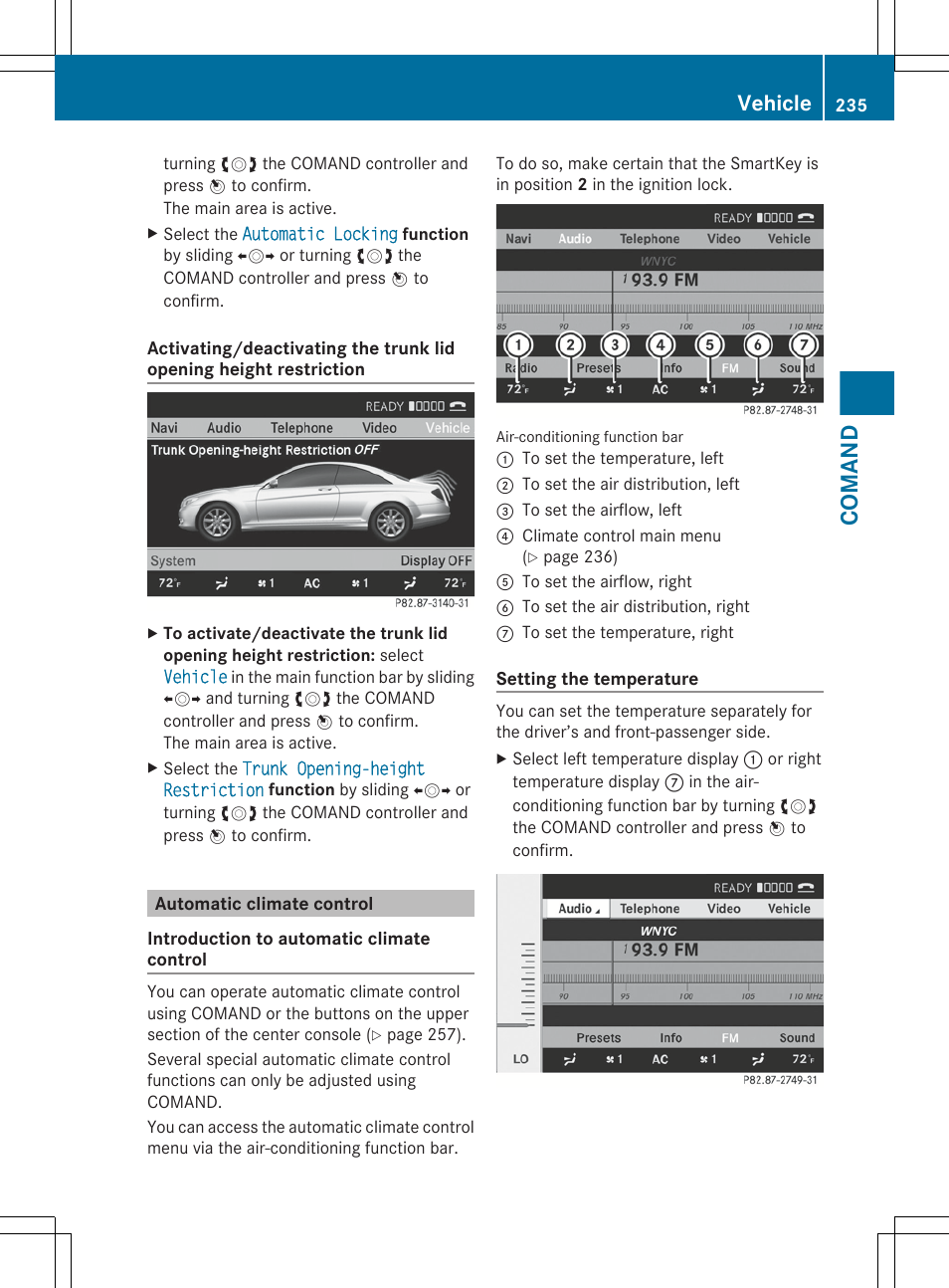 Automatic climate control, Comand, Vehicle | Mercedes-Benz CL-Class 2012 User Manual | Page 237 / 488