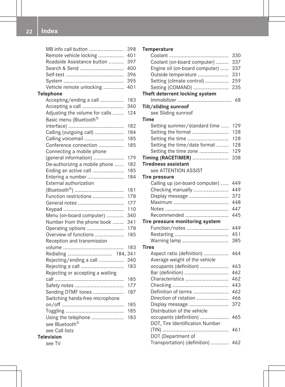 Index | Mercedes-Benz CL-Class 2012 User Manual | Page 24 / 488