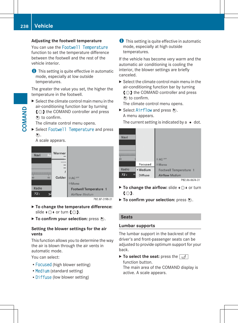 Seats, Comand, Vehicle | Mercedes-Benz CL-Class 2012 User Manual | Page 240 / 488