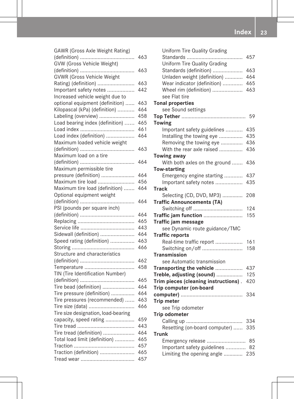 Index | Mercedes-Benz CL-Class 2012 User Manual | Page 25 / 488