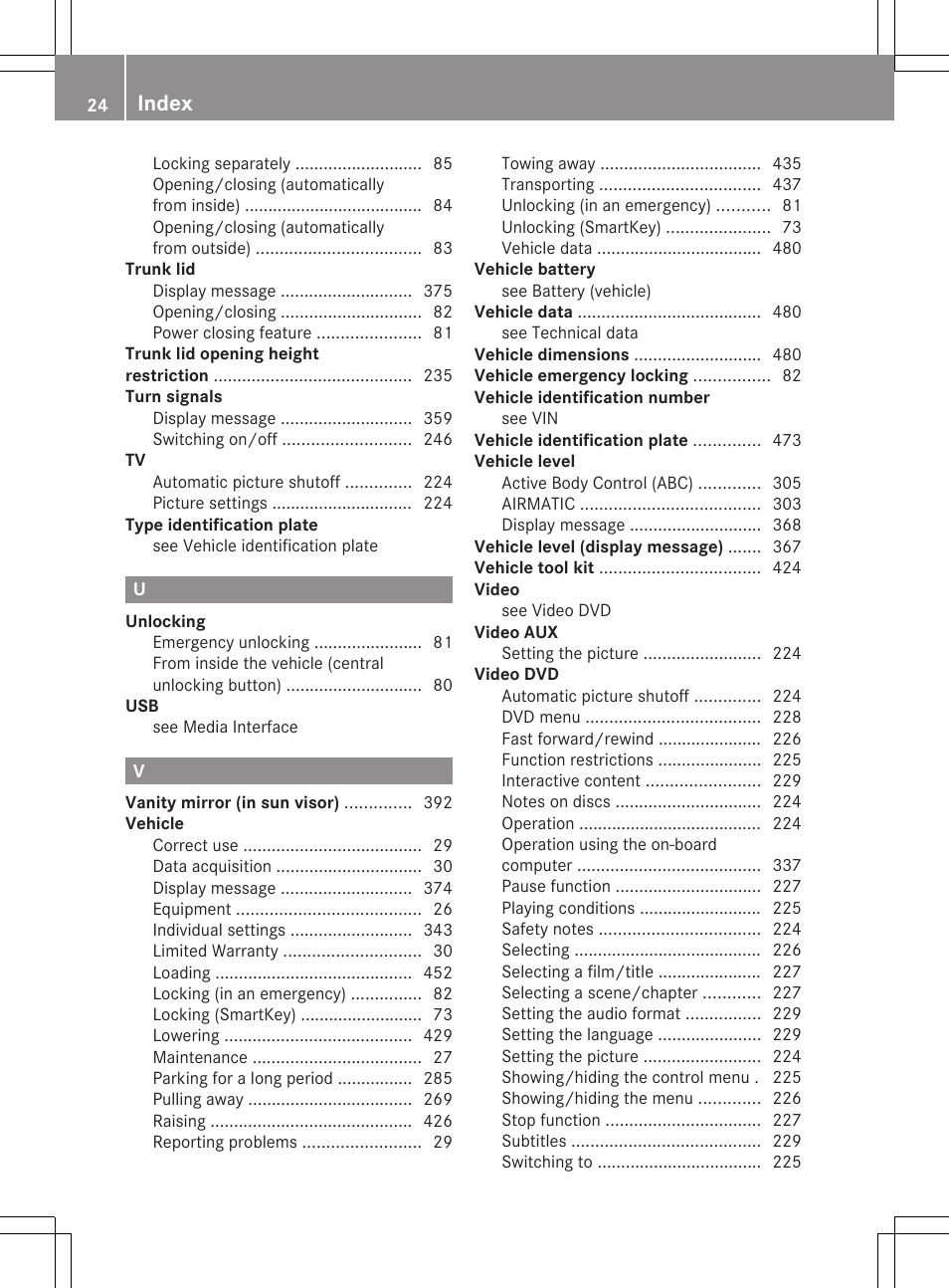 Index | Mercedes-Benz CL-Class 2012 User Manual | Page 26 / 488