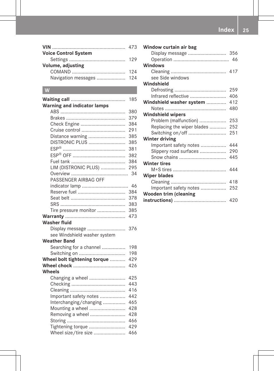 Index | Mercedes-Benz CL-Class 2012 User Manual | Page 27 / 488