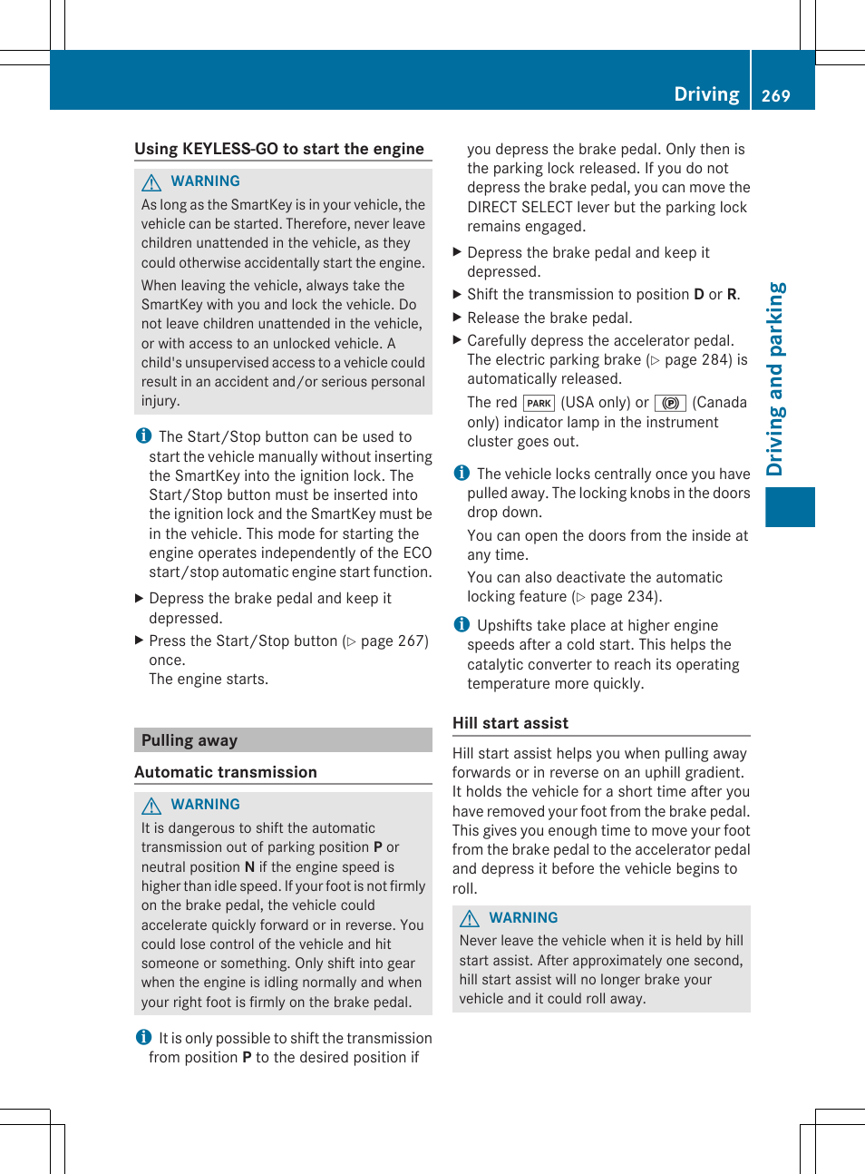 Pulling away, Driving and parking, Driving | Mercedes-Benz CL-Class 2012 User Manual | Page 271 / 488