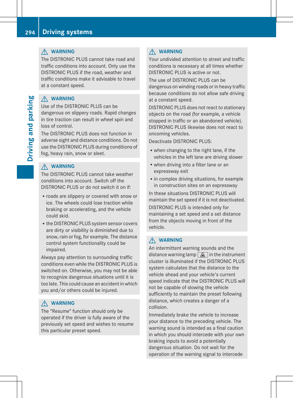 Driving and parking, Driving systems | Mercedes-Benz CL-Class 2012 User Manual | Page 296 / 488
