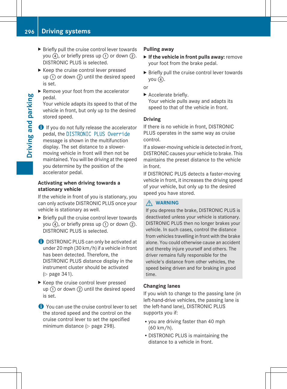 Driving and parking, Driving systems | Mercedes-Benz CL-Class 2012 User Manual | Page 298 / 488