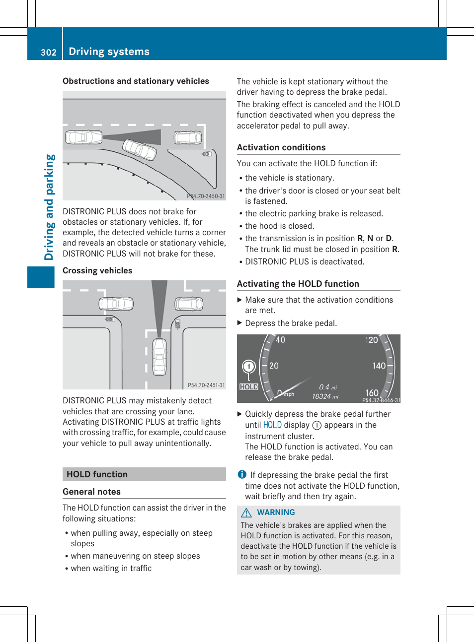 Hold function, Driving and parking, Driving systems | Mercedes-Benz CL-Class 2012 User Manual | Page 304 / 488