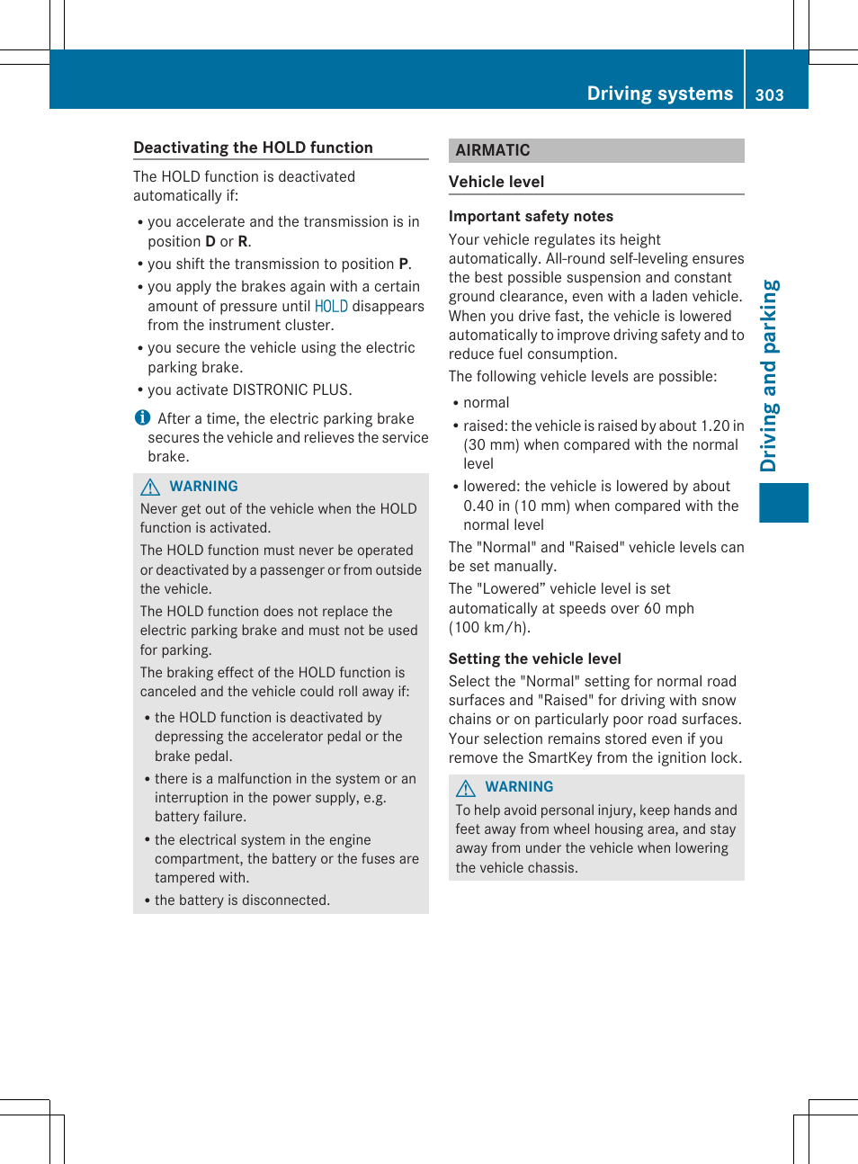 Airmatic, The airmatic, Driving and parking | Driving systems | Mercedes-Benz CL-Class 2012 User Manual | Page 305 / 488