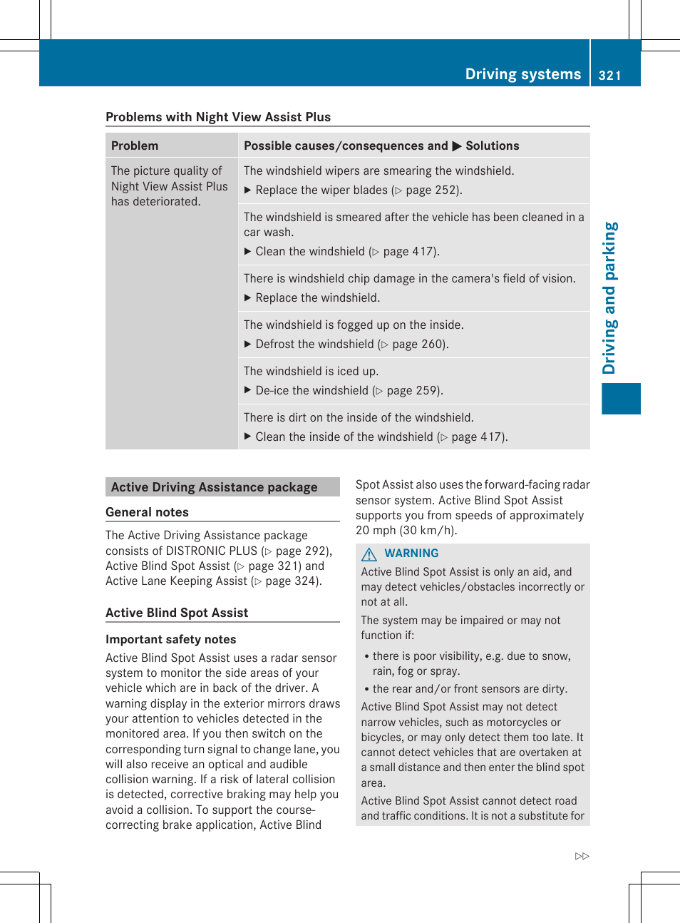 Active driving assistance package, Driving and parking, Driving systems | Mercedes-Benz CL-Class 2012 User Manual | Page 323 / 488