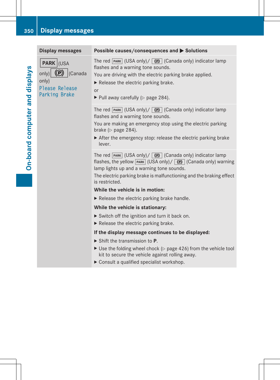 On-board computer and displays, Display messages | Mercedes-Benz CL-Class 2012 User Manual | Page 352 / 488