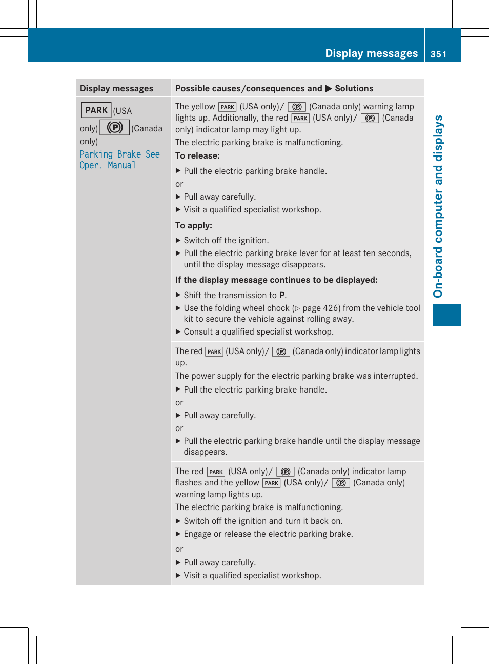 On-board computer and displays, Display messages | Mercedes-Benz CL-Class 2012 User Manual | Page 353 / 488