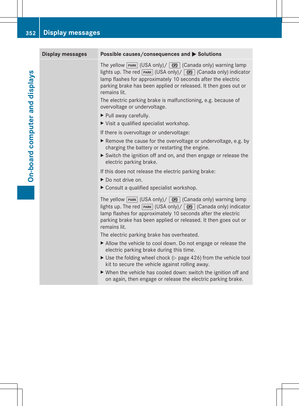 On-board computer and displays, Display messages | Mercedes-Benz CL-Class 2012 User Manual | Page 354 / 488
