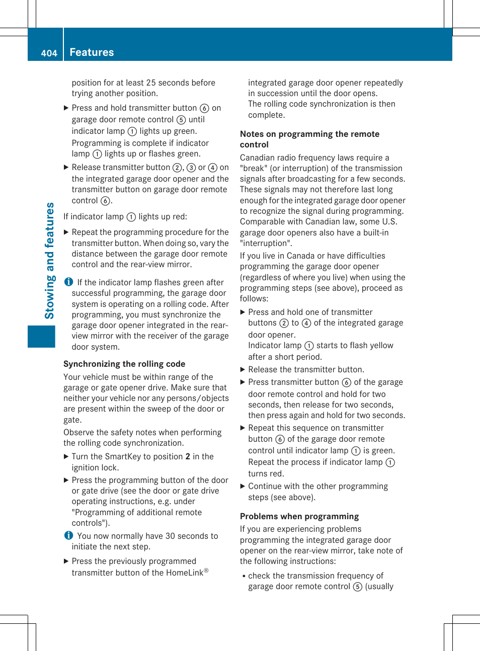 Stowing and features, Features | Mercedes-Benz CL-Class 2012 User Manual | Page 406 / 488