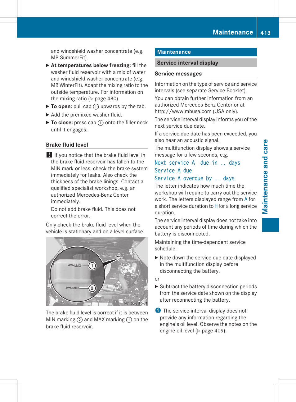 Maintenance, Service interval display, Maintenance and care | Mercedes-Benz CL-Class 2012 User Manual | Page 415 / 488