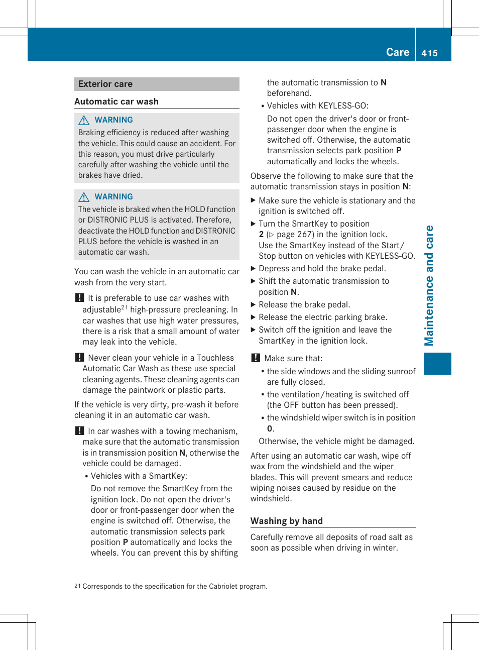 Exterior care, Maintenance and care, Care | Mercedes-Benz CL-Class 2012 User Manual | Page 417 / 488