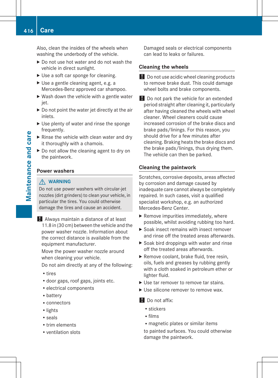 Maintenance and care, Care | Mercedes-Benz CL-Class 2012 User Manual | Page 418 / 488