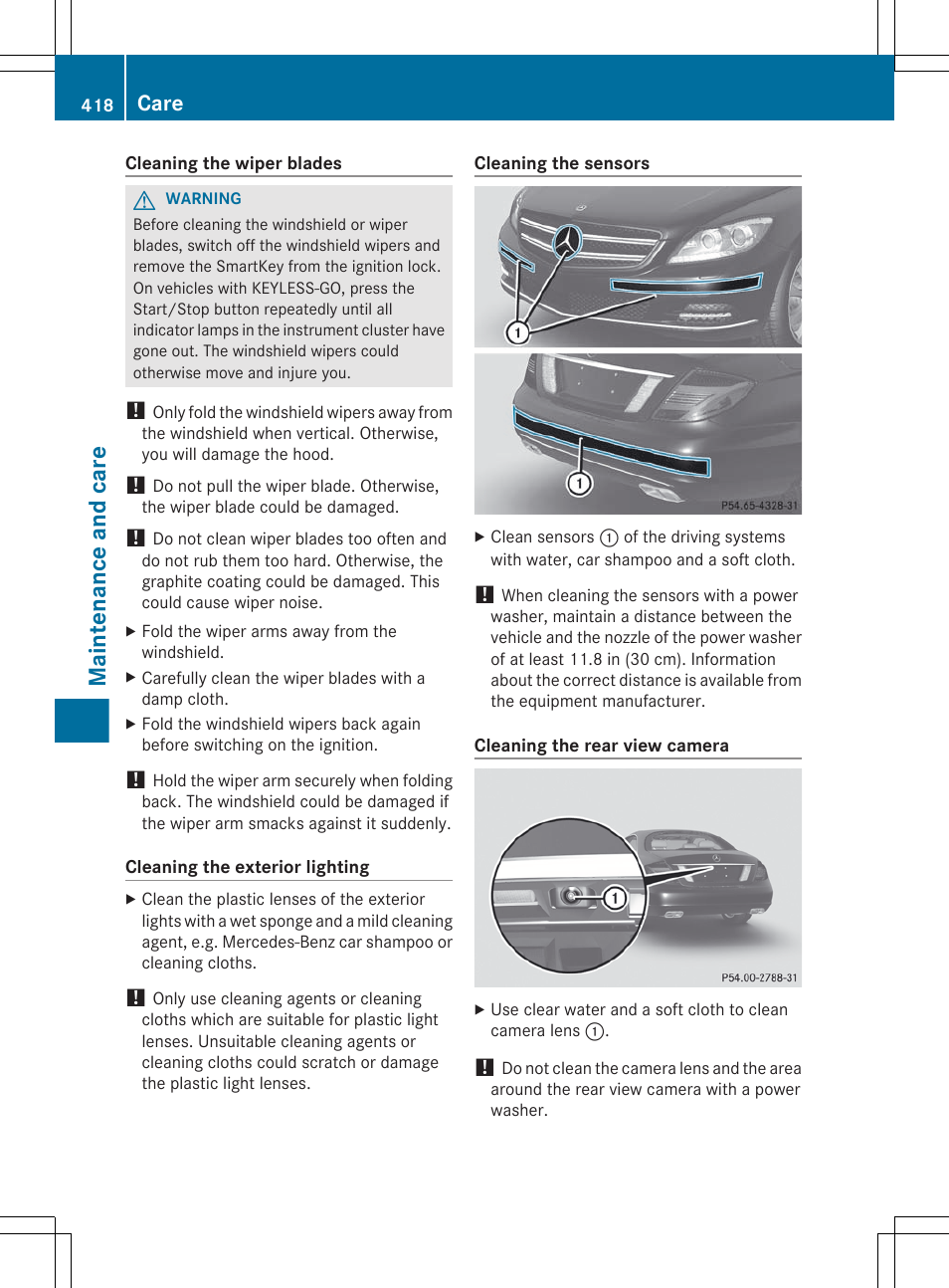 Clean the bumpers, Clean the sensors, Maintenance and care | Care | Mercedes-Benz CL-Class 2012 User Manual | Page 420 / 488