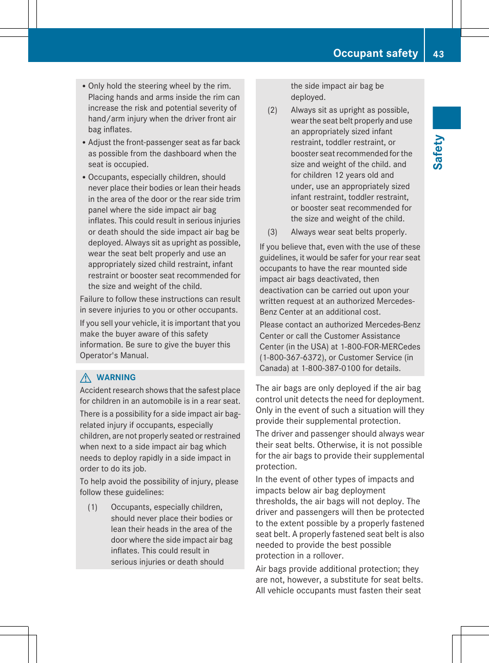 Safety, Occupant safety | Mercedes-Benz CL-Class 2012 User Manual | Page 45 / 488