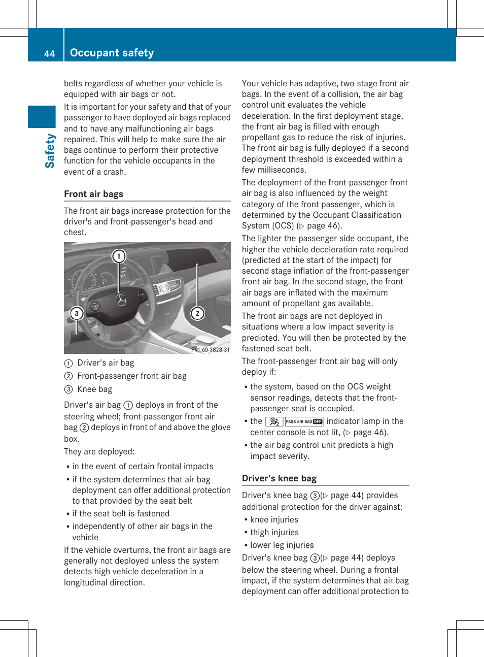 Safety, Occupant safety | Mercedes-Benz CL-Class 2012 User Manual | Page 46 / 488