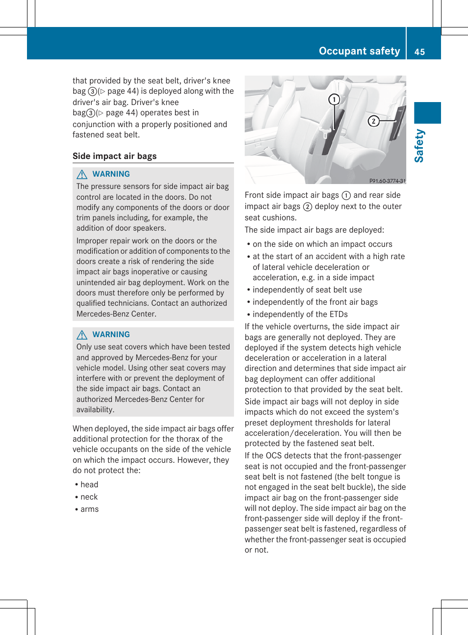 Safety, Occupant safety | Mercedes-Benz CL-Class 2012 User Manual | Page 47 / 488