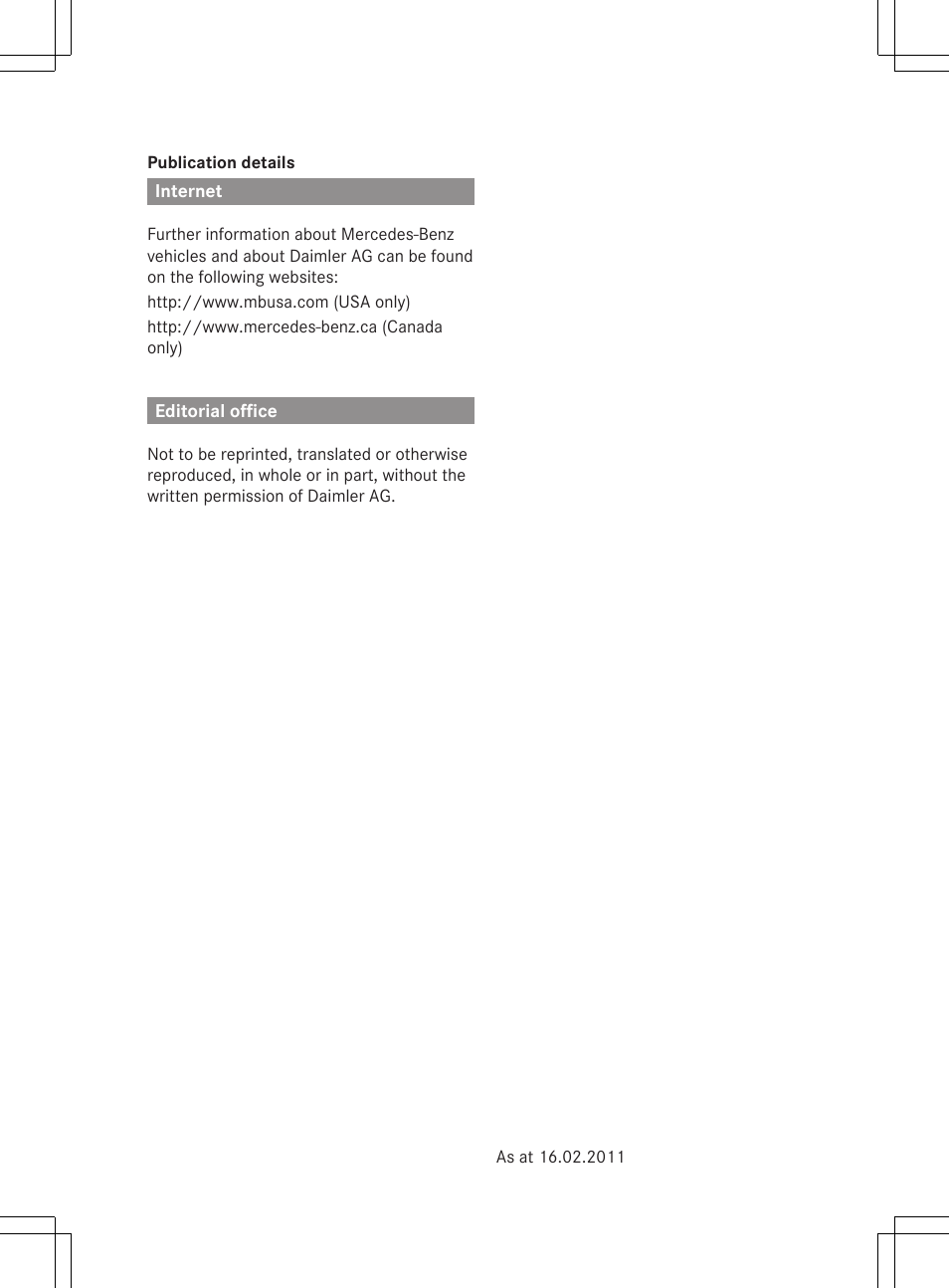 Internet, Editorial office | Mercedes-Benz CL-Class 2012 User Manual | Page 487 / 488