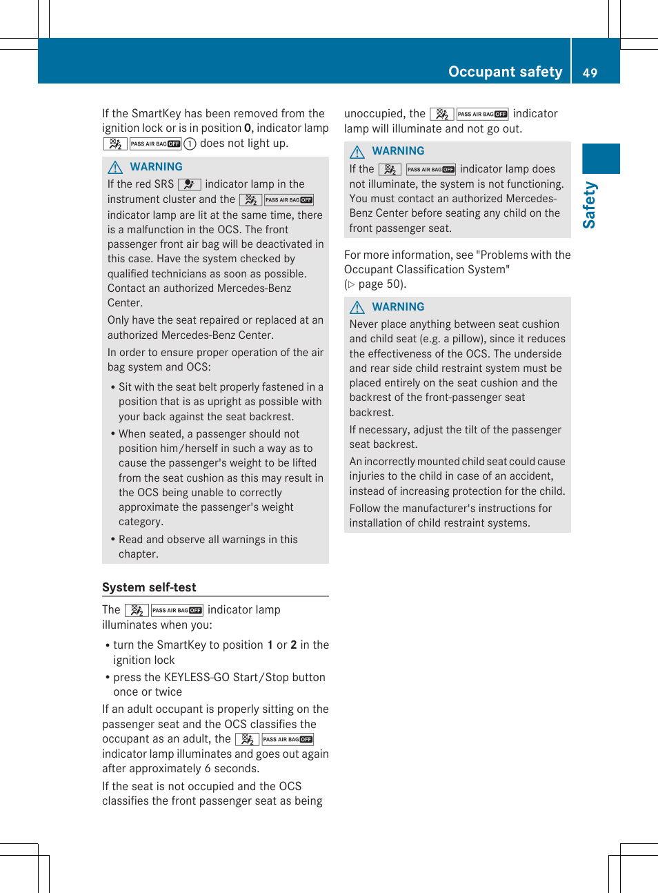 Safety, Occupant safety | Mercedes-Benz CL-Class 2012 User Manual | Page 51 / 488