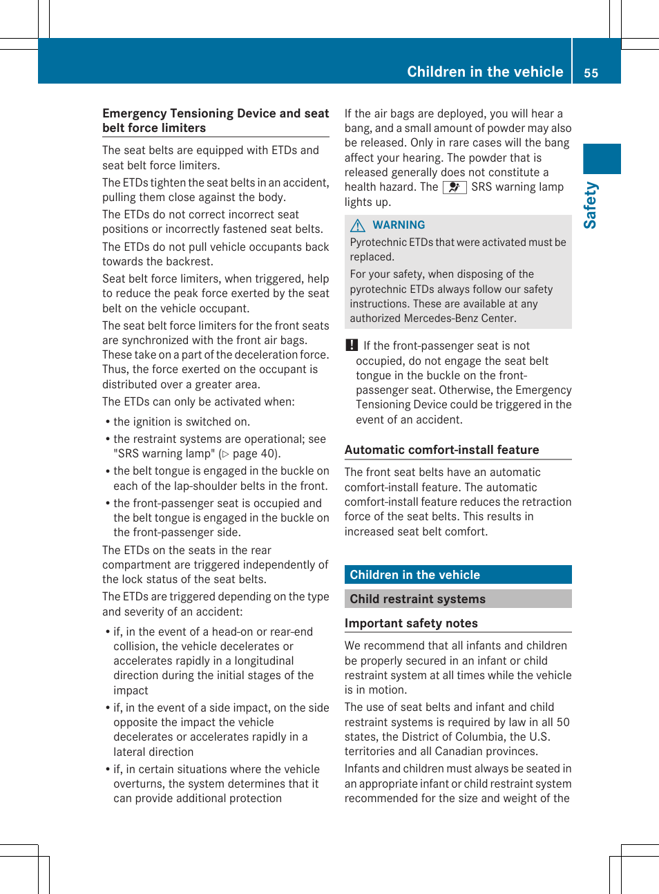 Children in the vehicle, Child restraint systems, Safety | Mercedes-Benz CL-Class 2012 User Manual | Page 57 / 488